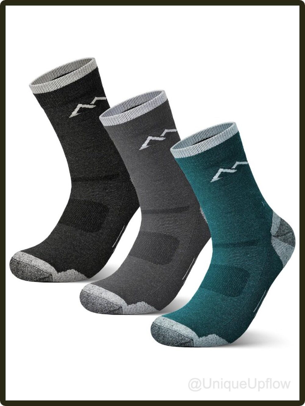Men's Merino Wool Hiking Socks 3 Pairs Cushioned Crew Arch Support Reinforced